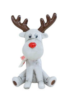 TFC51 Porzellan Rentier mit Weihnachtsmotiv, 19cm Höhe