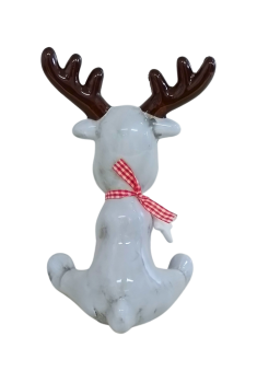 Preview: TFC51 Porzellan Rentier mit Weihnachtsmotiv, 19cm Höhe