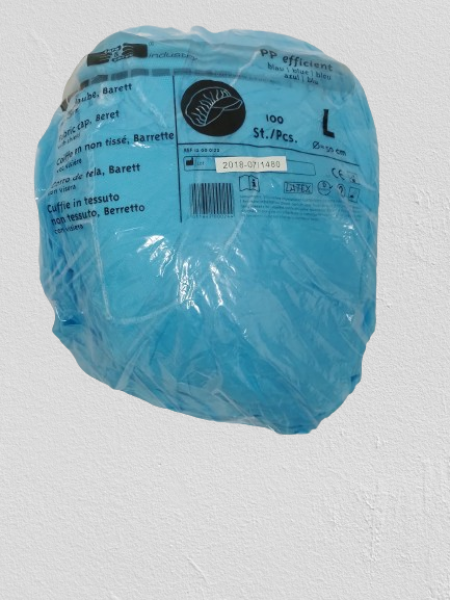 100 Vlies-Hauben, Barett mit Schirm, Größe L, blau