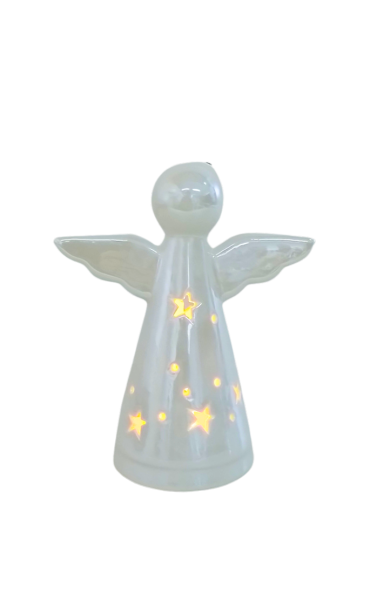 TFC51 Porzellan Engel mit LED, 13cm Höhe