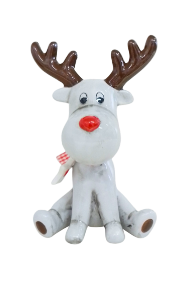 TFC51 Porzellan Rentier mit Weihnachtsmotiv, 19cm Höhe