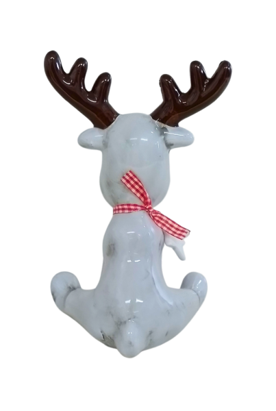 TFC51 Porzellan Rentier mit Weihnachtsmotiv, 19cm Höhe